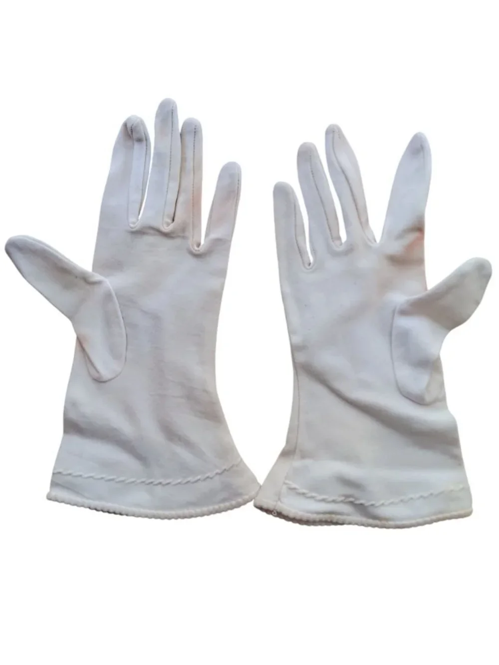 Vintage White CLoth 1960's Studded Gloves With Rivet Detail Womens Size 6.5